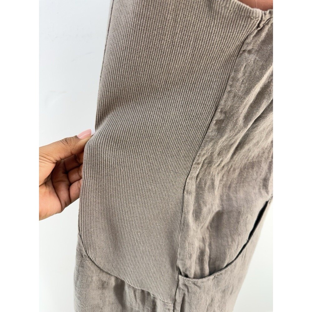 Lina Tomei Italy 100% Linen  Women Dress L Gray Beaded Sleeveless Shift V Neck - Picture 8 of 14